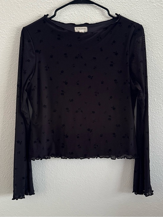 See You Monday Tops - Y2K Sheer Black Mesh Floral Long Sleeve Top XL